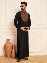 Men's Black & Brown Cotton Thobe